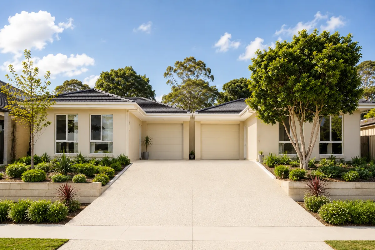 Established single-storey South Australian home with a neat front garden and driveway under a clear sky